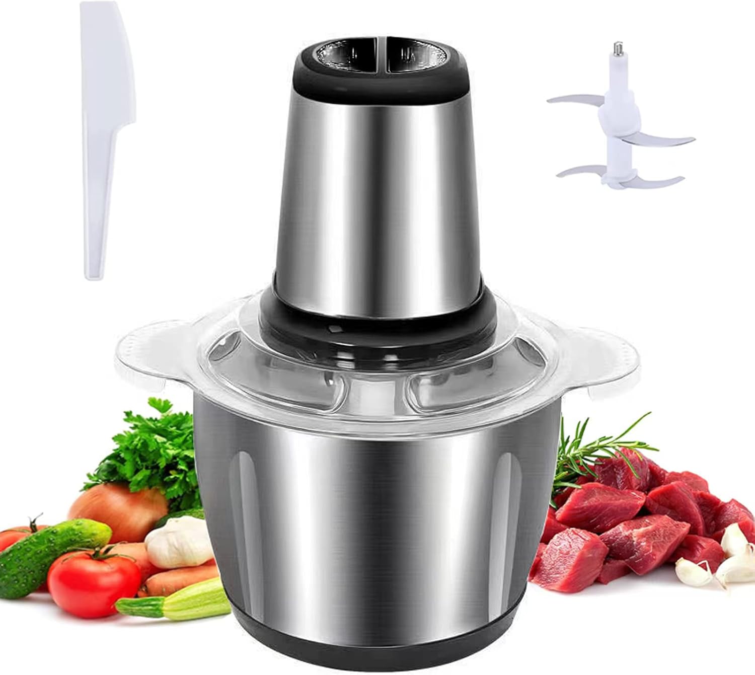 Food Chopper 2 L Stainless Steel 300 W – Quad Blades Electric Meat & Vegetable Grinder KSA | فرامة طعام 2 لتر ستانلس ستيل بأربعة شفرات كهربائية بقوة 300 واط للطعام واللحم في السعودية