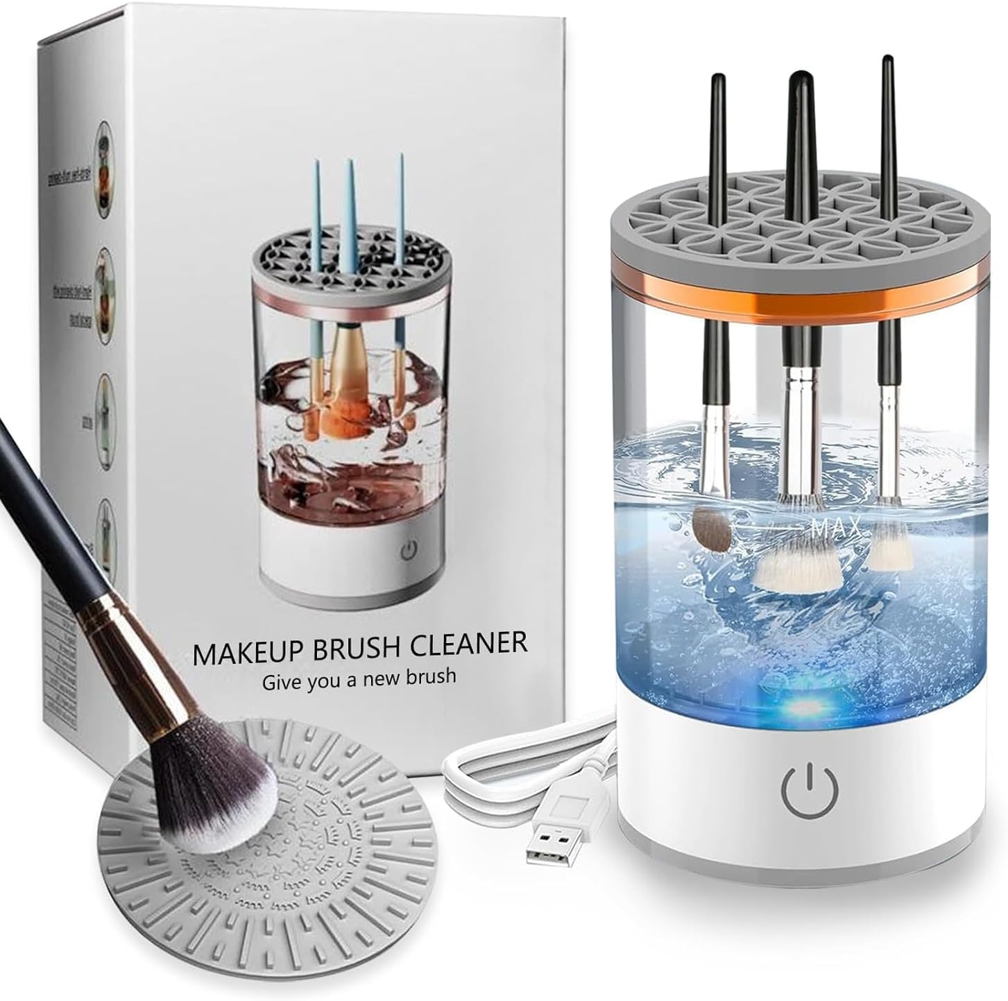 Electric Makeup Brush Cleaner 3‑in‑1 – Automatic Spinner with Cleaning Mat KSA | منظف فرش مكياج كهربائي 3 في 1 بفرشة دوارة وحصيرة تنظيف في السعودية