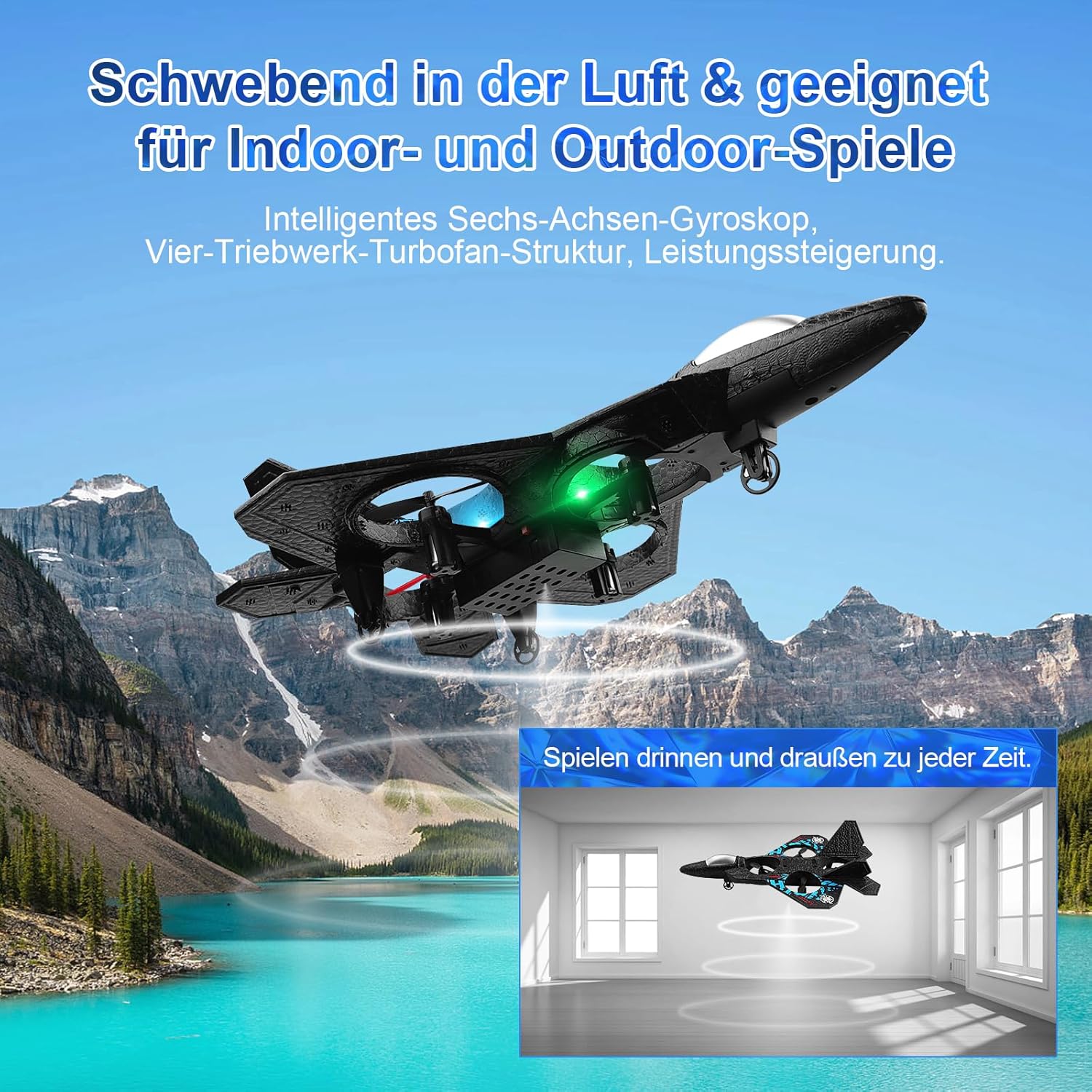 RC Quadcopter Drone Floating Fighter 2.4 GHz RTF for Kids & Adults KSA | طائرة درون رباعية التحكم مقاتلة عائمة جاهزة للطيران 2.4 غيغاهرتز للأطفال والكبار في السعودية