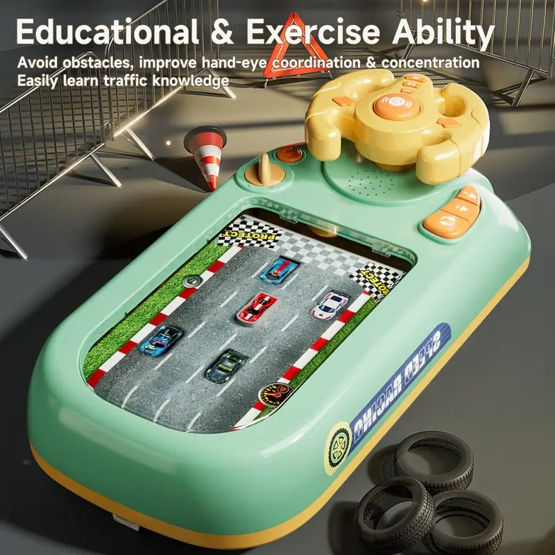 Car Racing Game Console – Steering Wheel with Lights & Music for Kids KSA | جهاز لعبة سباق السيارات بعجلة قيادة مع أضواء وموسيقى للأطفال في السعودية