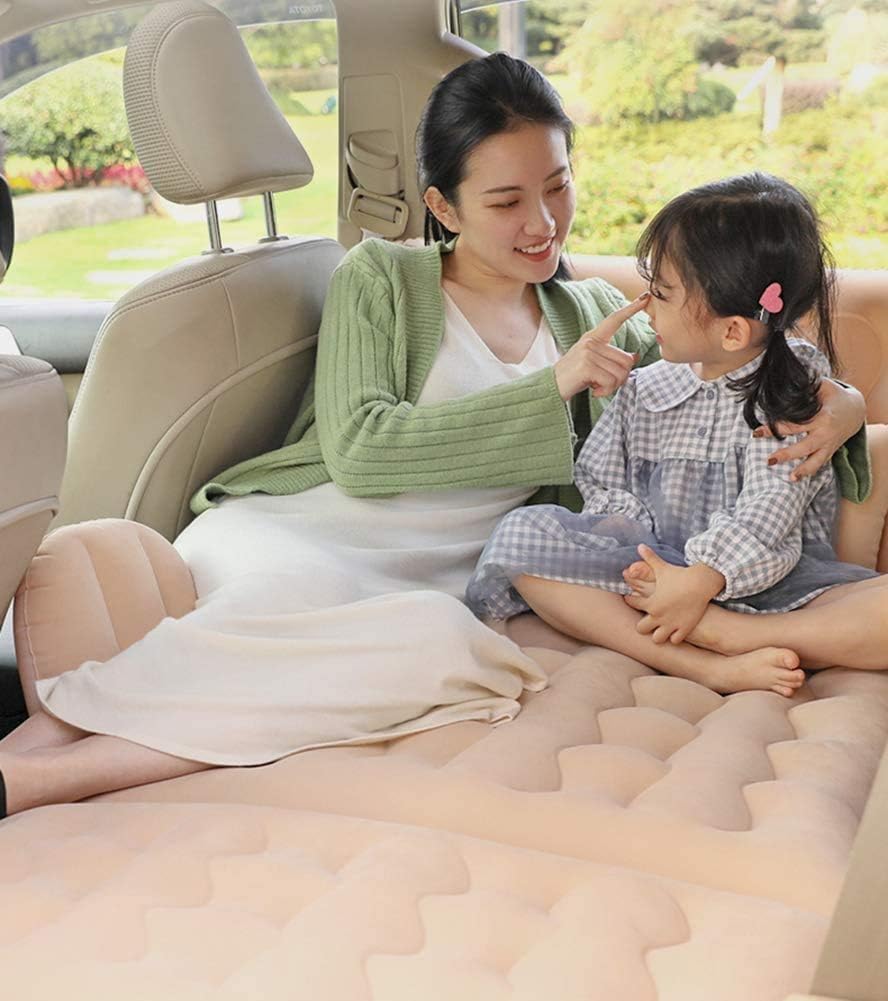 Car Inflatable Air Mattress with 2 Pillows – Beige Travel Bed for Back Seat KSA | مرتبة هوائية لل سيارة مع وسادتين باللون البيج للمقاعد الخلفية في السعودية