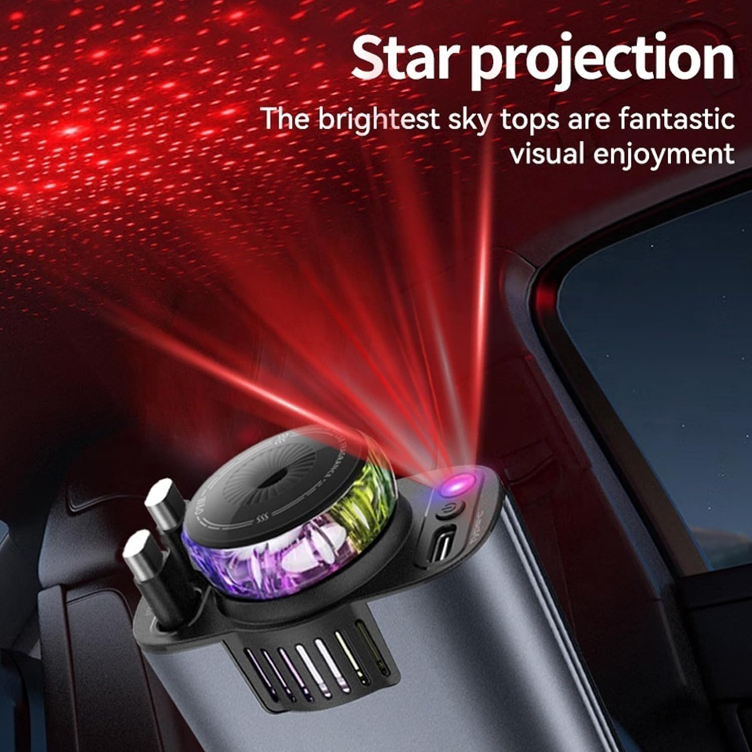 5‑in‑1 Car Charger with Air Freshener & Star Light – 45 W Fast Charging KSA | شاحن سيارة 5 في 1 مع معطر هواء وإضاءة نجوم بقدرة شحن سريع 45 واط في السعودية