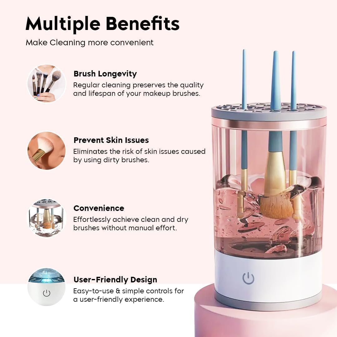 Electric Makeup Brush Cleaner 3‑in‑1 – Automatic Spinner with Cleaning Mat KSA | منظف فرش مكياج كهربائي 3 في 1 بفرشة دوارة وحصيرة تنظيف في السعودية