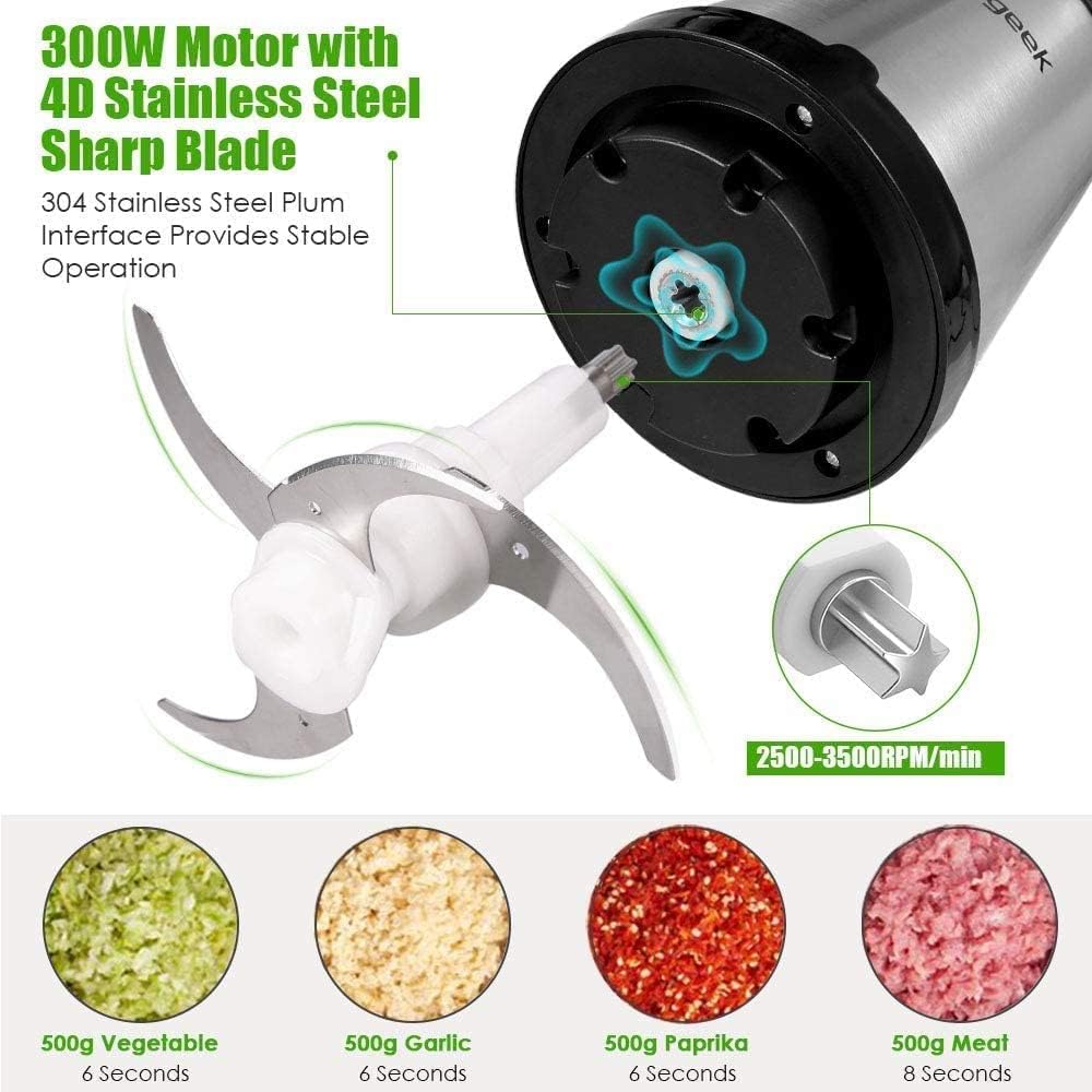 Food Chopper 2 L Stainless Steel 300 W – Quad Blades Electric Meat & Vegetable Grinder KSA | فرامة طعام 2 لتر ستانلس ستيل بأربعة شفرات كهربائية بقوة 300 واط للطعام واللحم في السعودية