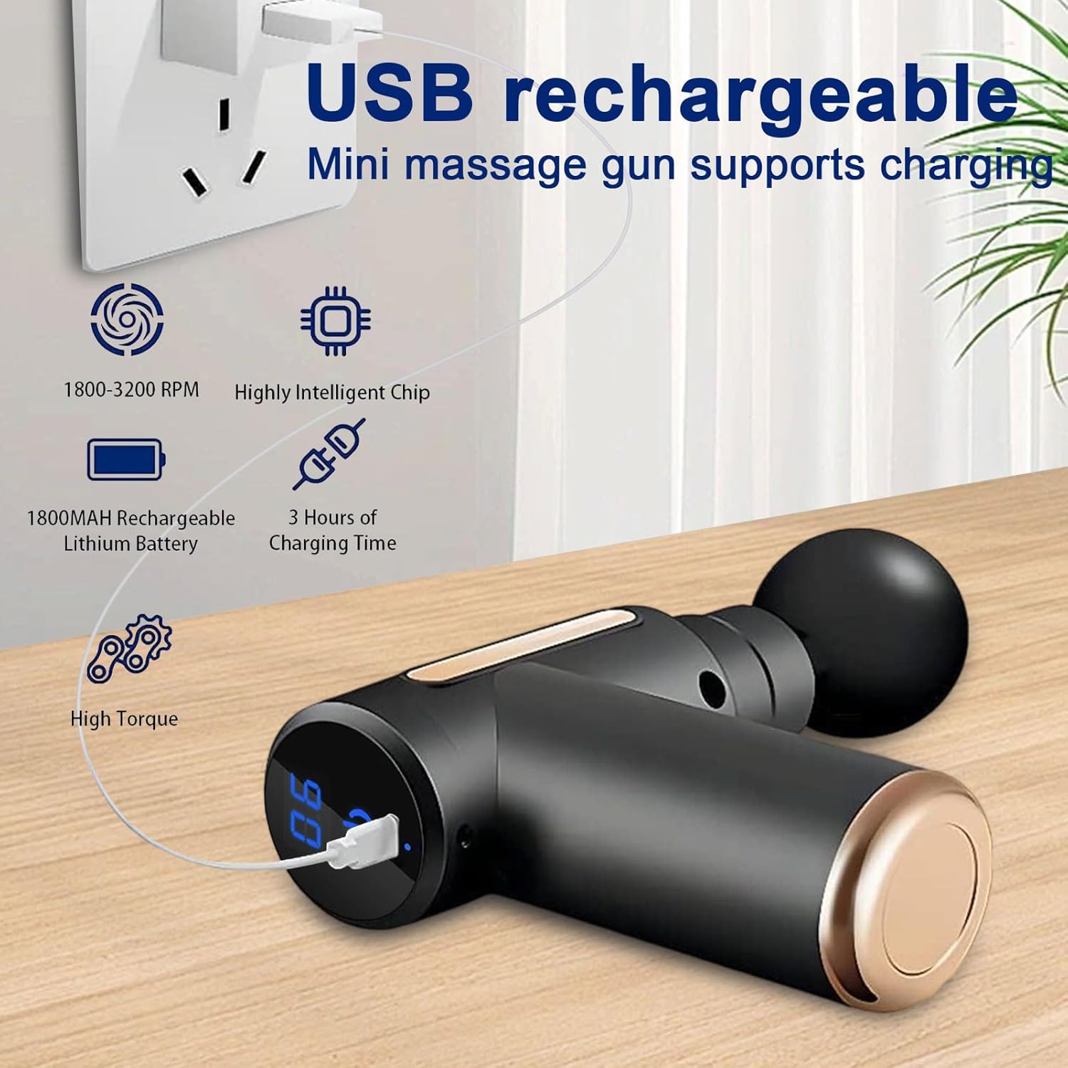 Cordless Massage Gun 6 Speeds – Deep Tissue Therapy USB‑C Fast Charging KSA | مسدس تدليك لاسلكي بـ 6 سرعات لتدليك الأنسجة العميقة وشحن سريع Type‑C في السعودية