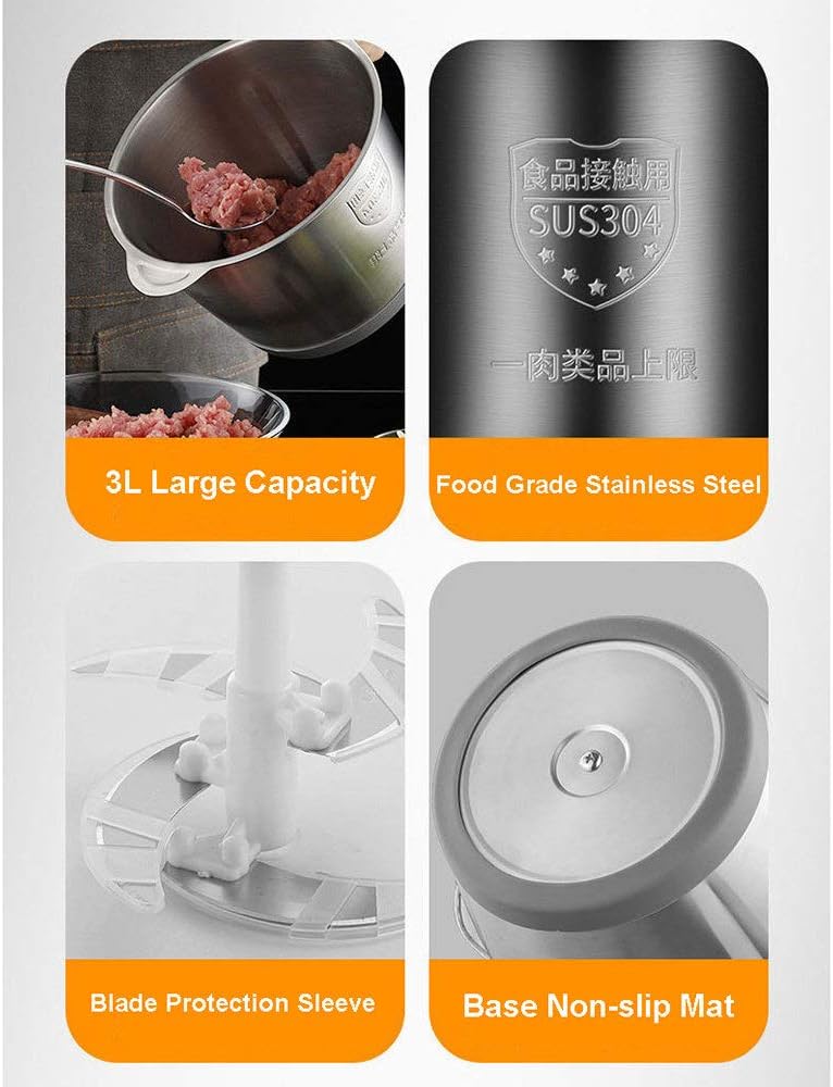 Food Chopper 3 L Stainless Steel 250 W – Electric Meat & Vegetable Grinder KSA | فرامة طعام 3 لتر ستانلس ستيل بقوة 250 واط للفرم الكهربائي للطعام واللحم في السعودية