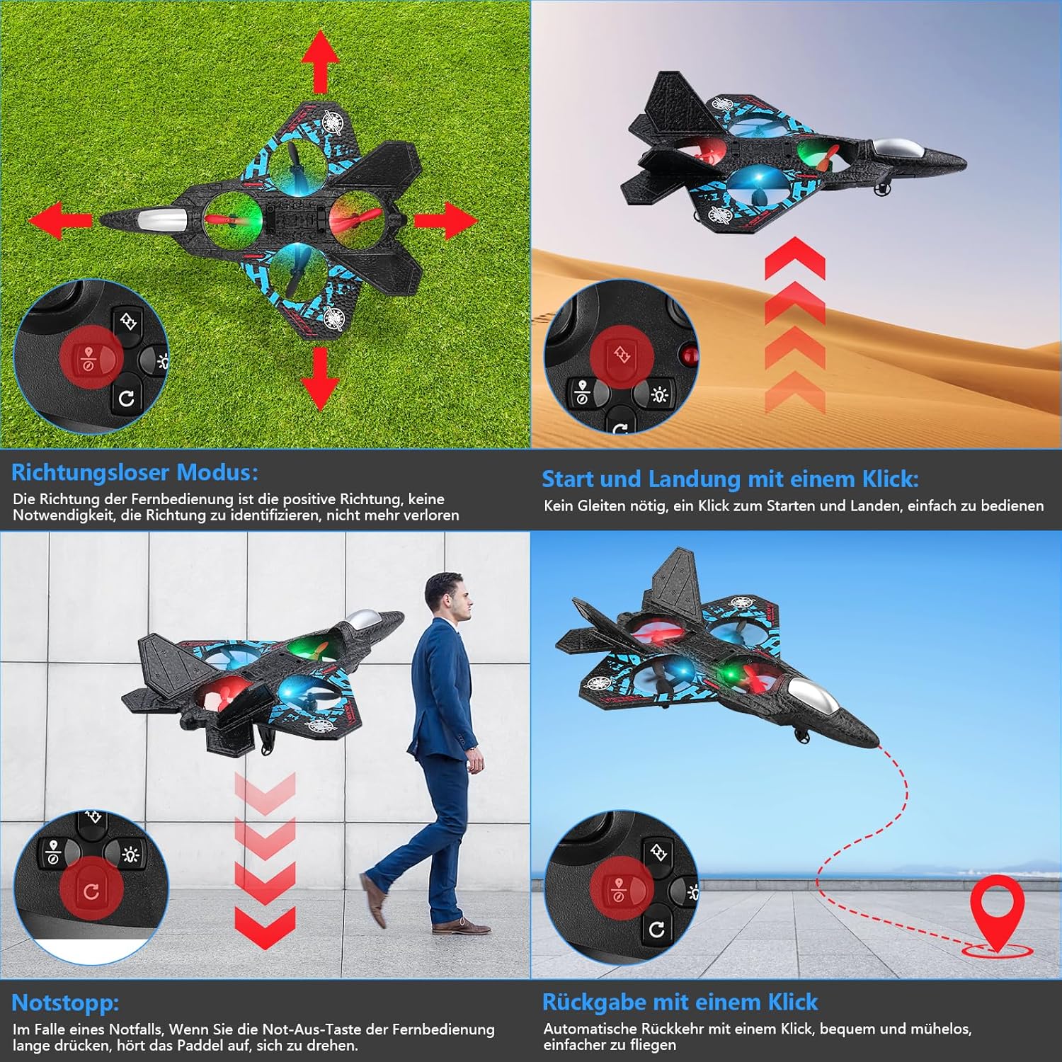 RC Quadcopter Drone Floating Fighter 2.4 GHz RTF for Kids & Adults KSA | طائرة درون رباعية التحكم مقاتلة عائمة جاهزة للطيران 2.4 غيغاهرتز للأطفال والكبار في السعودية