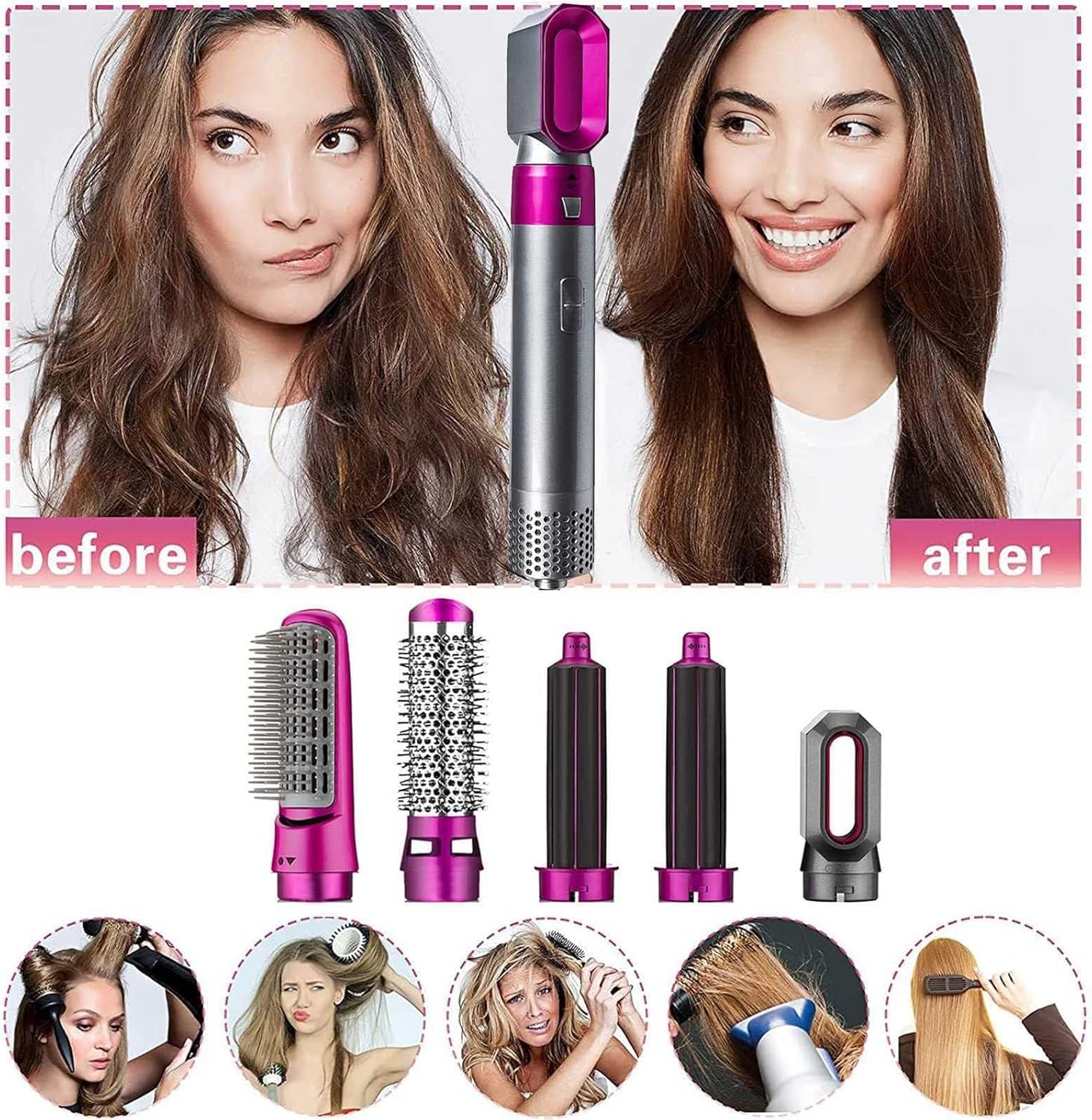 Aputue Hair Dryer Styler 5‑in‑1 – 5 Barrels for Drying, Curling & Straightening KSA | جهاز تصفيف الشعر Aputue 5 في 1 بخمسة رؤوس للتجفيف والتجعيد والتمليس في السعودية