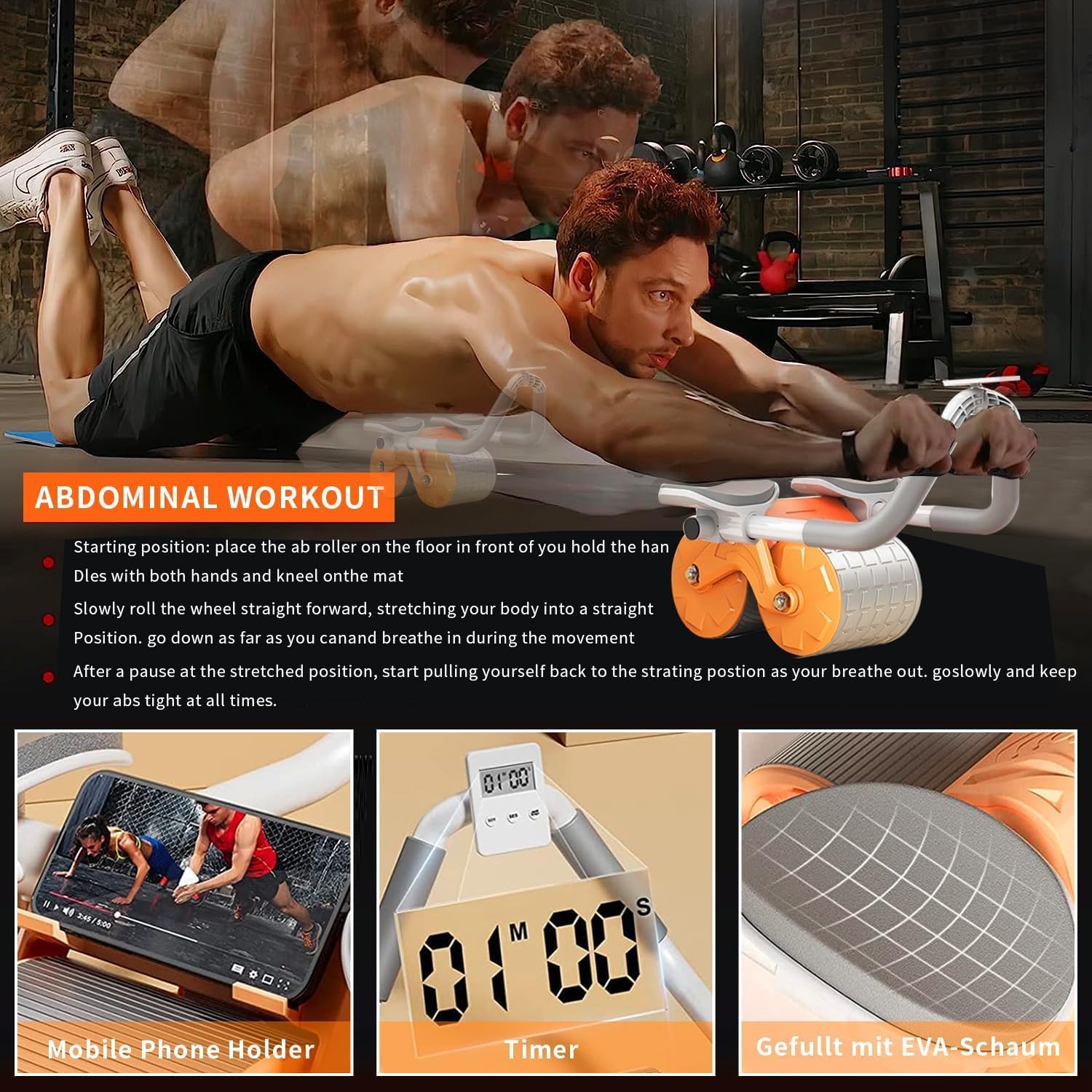 Automatic Ab Roller Wheel – Elbow Support with Smart Timer for Core Workout KSA | عجلة تمارين بطن أوتوماتيكية مع دعم للمرفقين ومؤقت ذكي لتقوية العضلات في السعودية