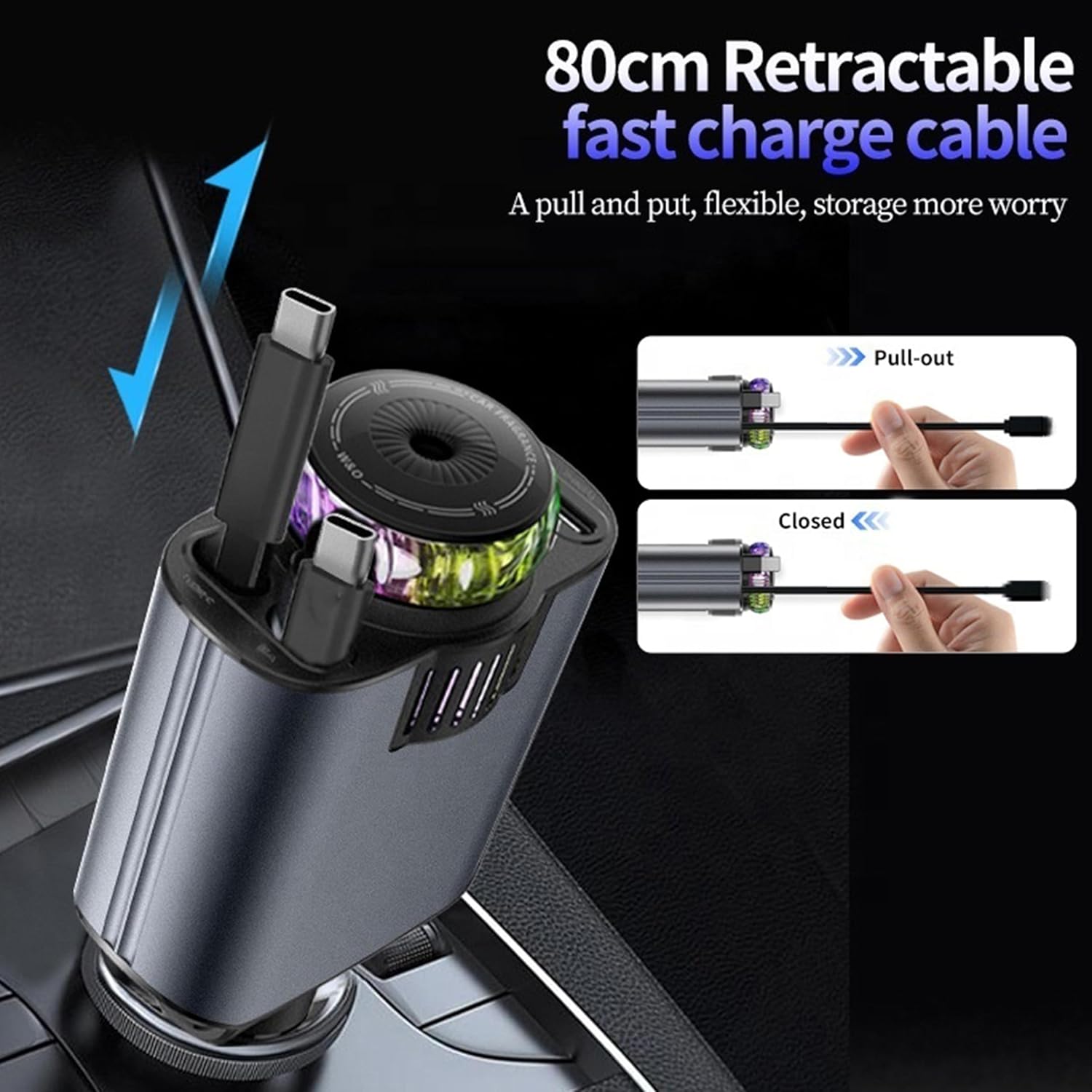 5‑in‑1 Car Charger with Air Freshener & Star Light – 45 W Fast Charging KSA | شاحن سيارة 5 في 1 مع معطر هواء وإضاءة نجوم بقدرة شحن سريع 45 واط في السعودية