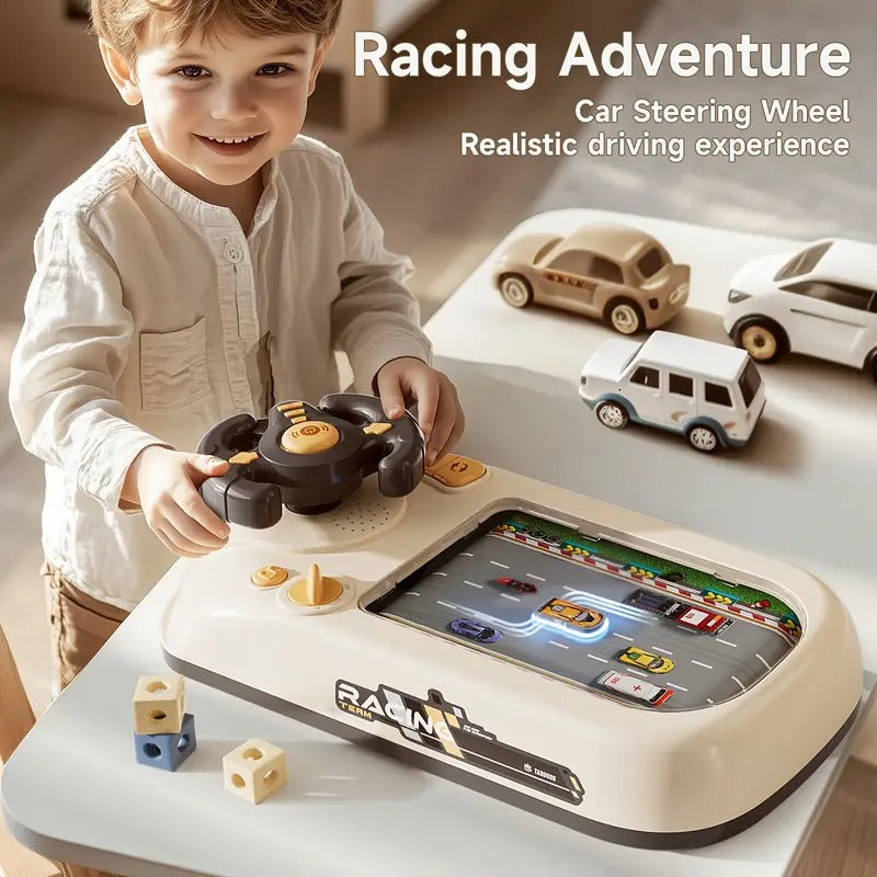 Car Racing Game Console – Steering Wheel with Lights & Music for Kids KSA | جهاز لعبة سباق السيارات بعجلة قيادة مع أضواء وموسيقى للأطفال في السعودية