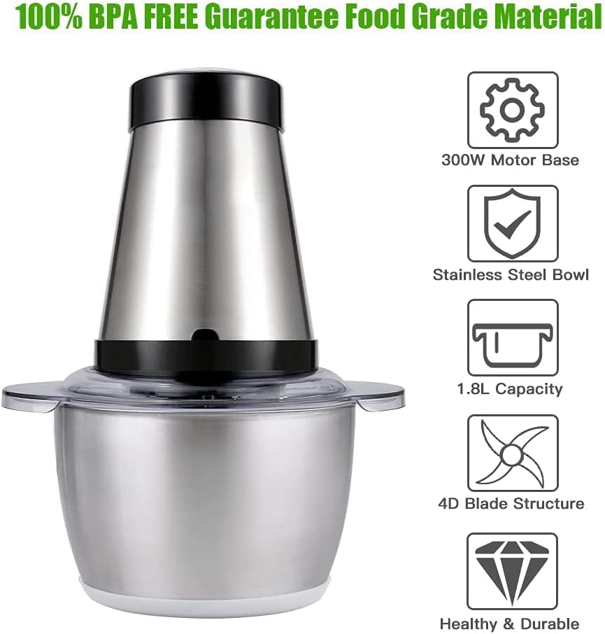 Food Chopper 2 L Stainless Steel 300 W – Quad Blades Electric Meat & Vegetable Grinder KSA | فرامة طعام 2 لتر ستانلس ستيل بأربعة شفرات كهربائية بقوة 300 واط للطعام واللحم في السعودية