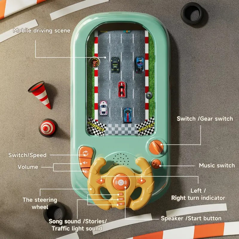 Car Racing Game Console – Steering Wheel with Lights & Music for Kids KSA | جهاز لعبة سباق السيارات بعجلة قيادة مع أضواء وموسيقى للأطفال في السعودية
