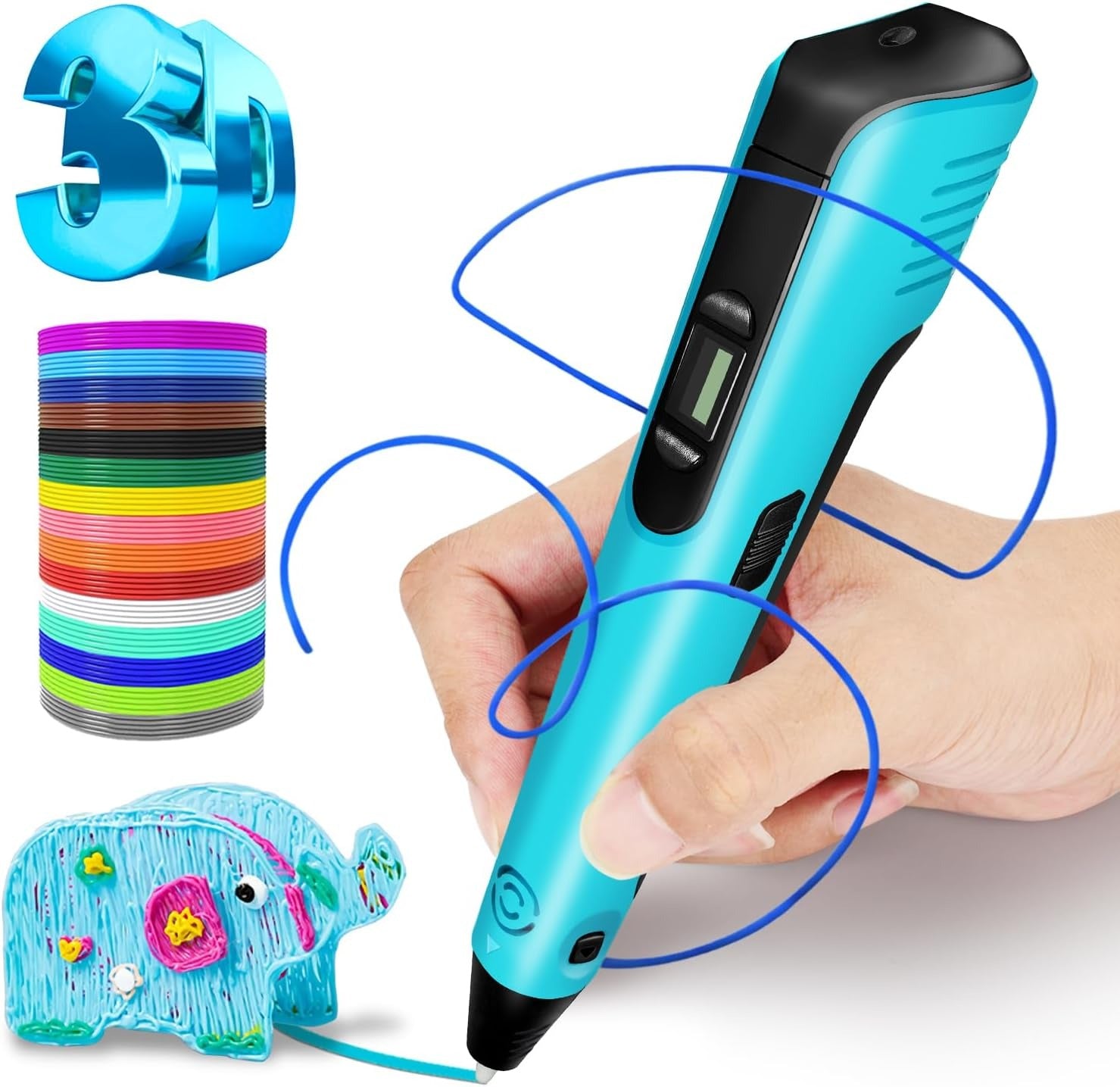 3D Pen for Kids – Creative Drawing Tool with 15 PLA Color Filaments KSA | قلم ثلاثي الأبعاد للأطفال مع 15 لونًا من خيوط PLA للرسم الإبداعي في السعودية