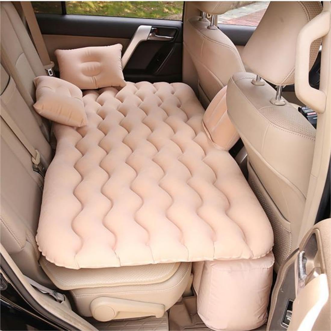 Car Inflatable Air Mattress with 2 Pillows – Beige Travel Bed for Back Seat KSA | مرتبة هوائية لل سيارة مع وسادتين باللون البيج للمقاعد الخلفية في السعودية