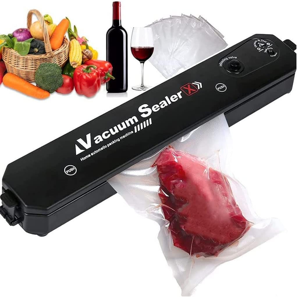 Automatic Vacuum Sealer Food Saver Machine – 10 Bags Included, Dry & Wet Modes Sous Vide Compact KSA | جهاز تغليف وتفريغ هواء أوتوماتيكي لحفظ الطعام مع 10 أكياس ووضع جاف ومبلل بتصميم مضغوط في السعودية