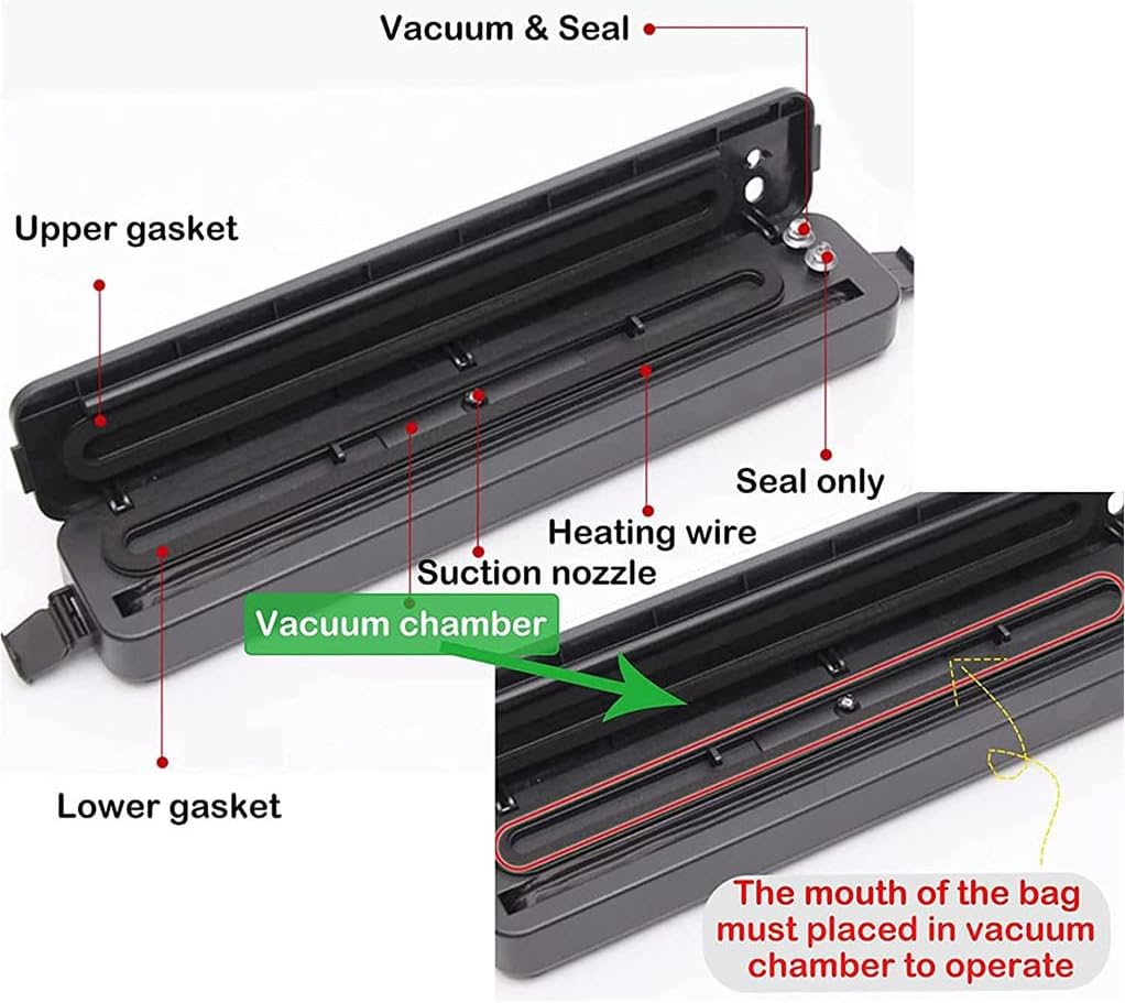 Automatic Vacuum Sealer Food Saver Machine – 10 Bags Included, Dry & Wet Modes Sous Vide Compact KSA | جهاز تغليف وتفريغ هواء أوتوماتيكي لحفظ الطعام مع 10 أكياس ووضع جاف ومبلل بتصميم مضغوط في السعودية