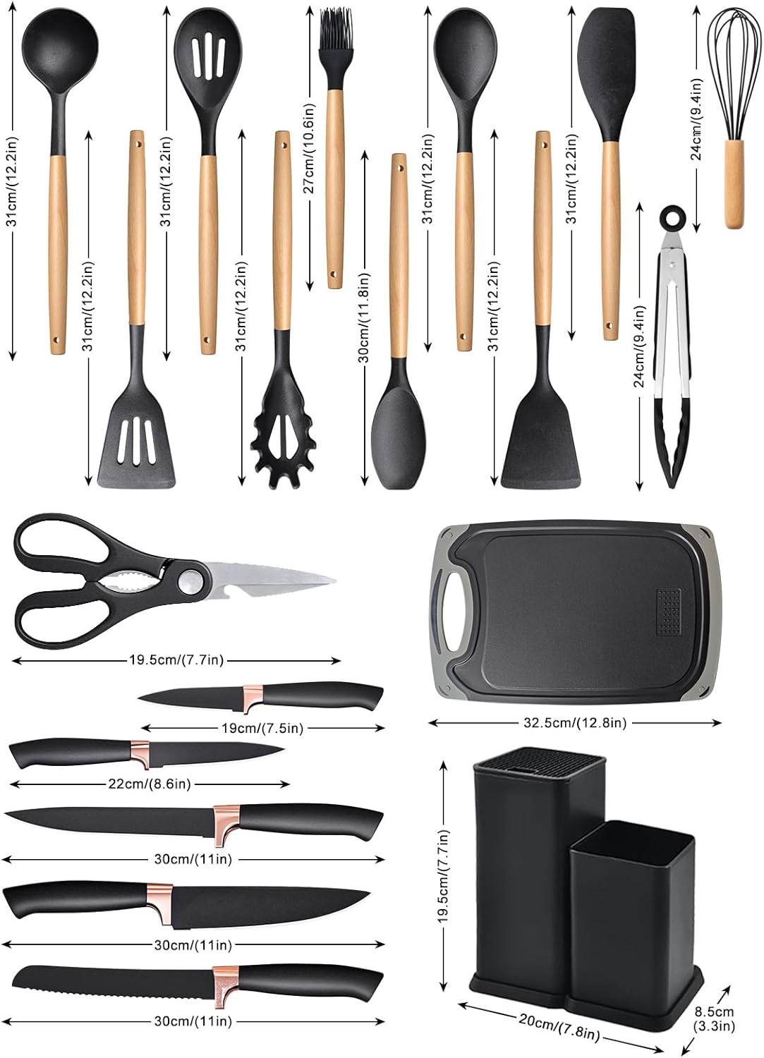 Silicone Kitchen Utensil Set 19 Pcs – Heat‑Resistant Cooking Tools with Holder KSA | طقم أدوات مطبخ سيليكون مكون من 19 قطعة مقاوم للحرارة مع حامل في السعودية