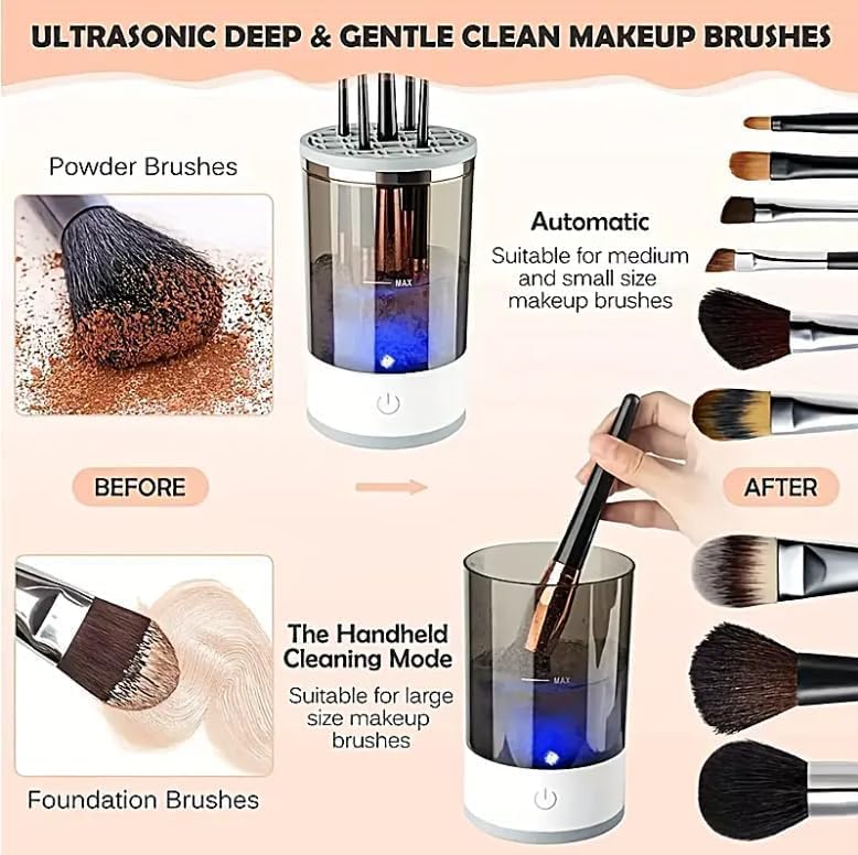 Electric Makeup Brush Cleaner 3‑in‑1 – Automatic Spinner with Cleaning Mat KSA | منظف فرش مكياج كهربائي 3 في 1 بفرشة دوارة وحصيرة تنظيف في السعودية