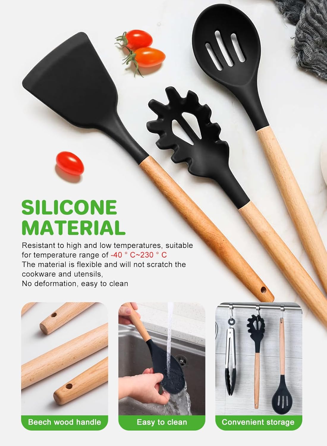 Silicone Kitchen Utensil Set 19 Pcs – Heat‑Resistant Cooking Tools with Holder KSA | طقم أدوات مطبخ سيليكون مكون من 19 قطعة مقاوم للحرارة مع حامل في السعودية