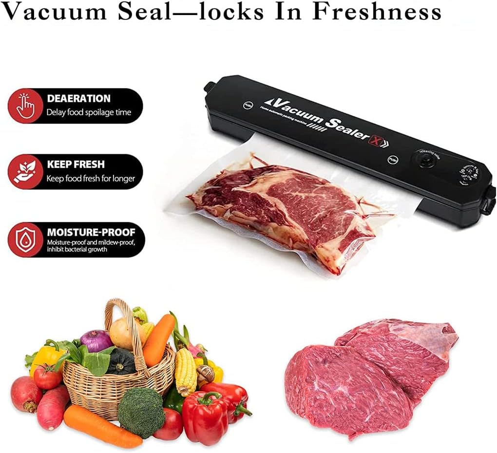 Automatic Vacuum Sealer Food Saver Machine – 10 Bags Included, Dry & Wet Modes Sous Vide Compact KSA | جهاز تغليف وتفريغ هواء أوتوماتيكي لحفظ الطعام مع 10 أكياس ووضع جاف ومبلل بتصميم مضغوط في السعودية