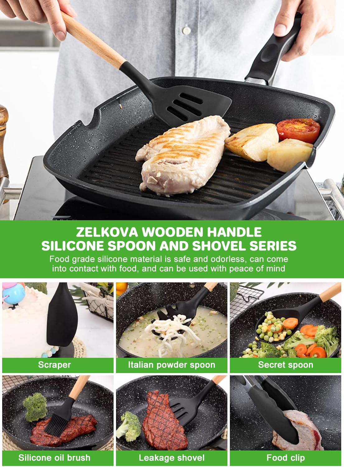 Silicone Kitchen Utensil Set 19 Pcs – Heat‑Resistant Cooking Tools with Holder KSA | طقم أدوات مطبخ سيليكون مكون من 19 قطعة مقاوم للحرارة مع حامل في السعودية