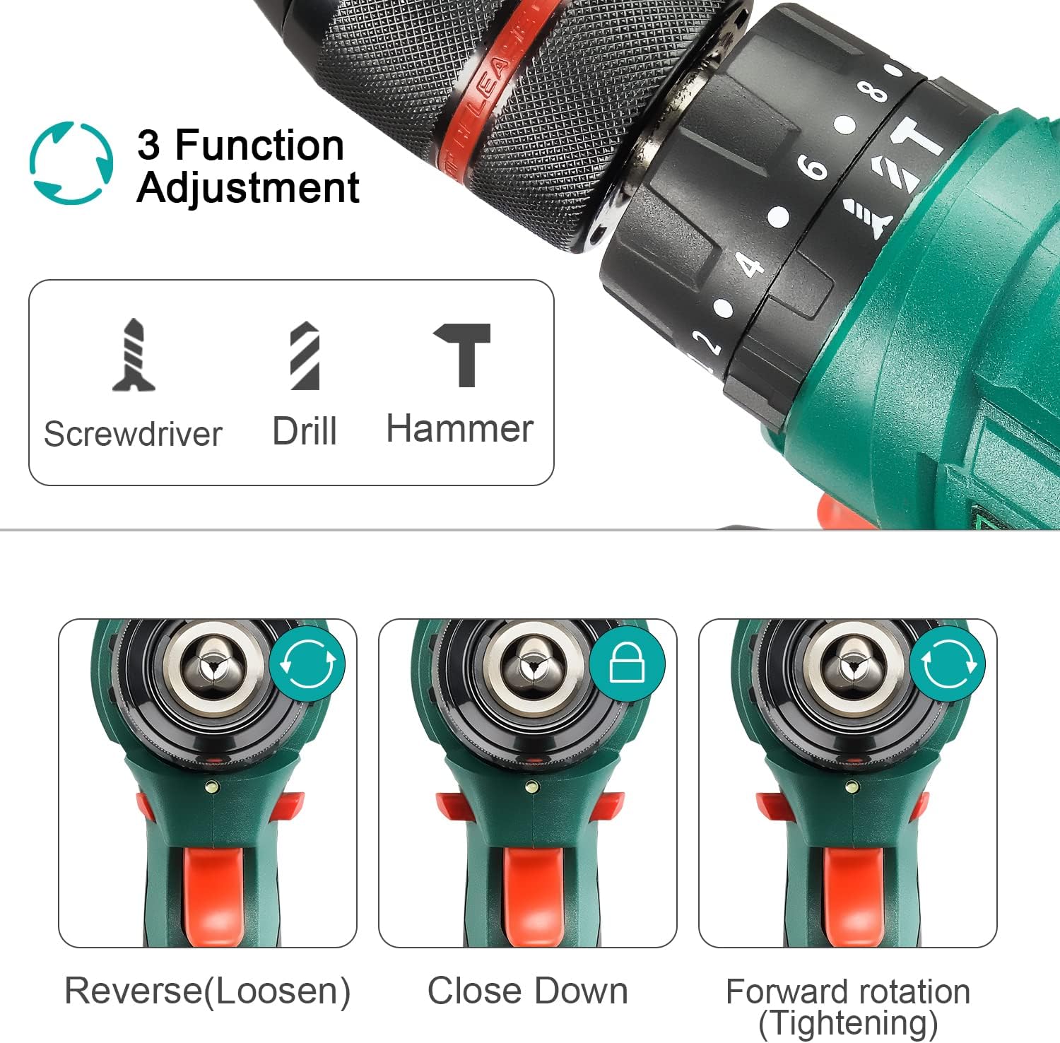 Cordless Drill Set 20 V – Hammer Driver with 24 Accessories Rechargeable Tool Kit KSA | مجموعة مثقاب لاسلكي 20 فولت بمطرقة قيادة و 24 ملحقًا قابلة للشحن في السعودية