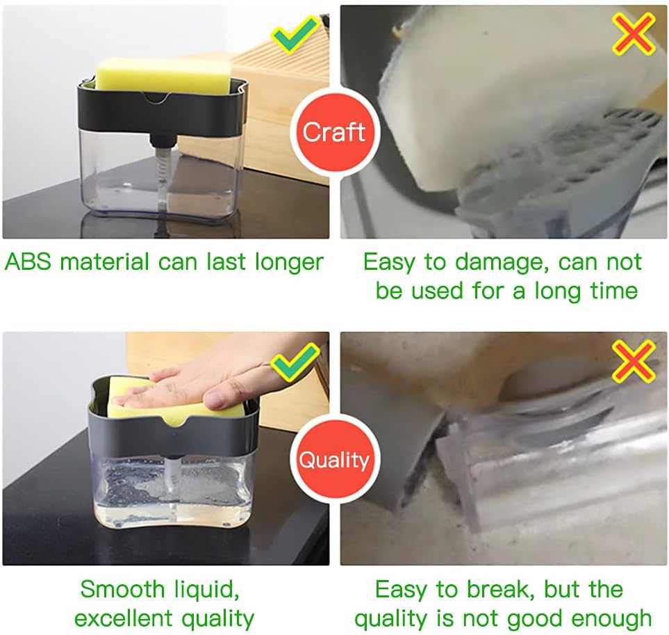 Kitchen Soap Dispenser with Sponge Holder Pump – 2 in 1 Compact Sink Organizer KSA | موزع صابون للمطبخ بمضخة وحامل إسفنجة 2 في 1 لتنظيم حوض المطبخ في السعودية