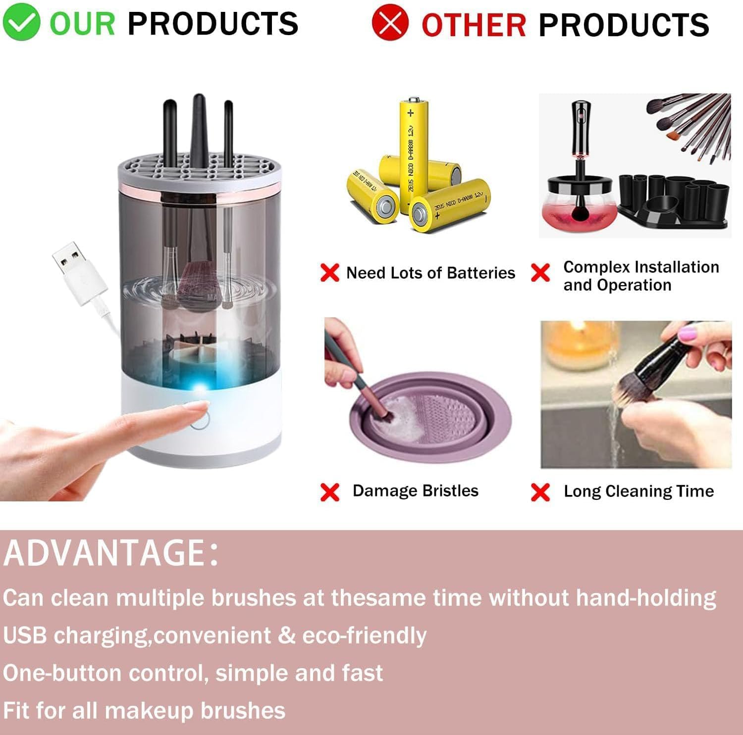 Electric Makeup Brush Cleaner 3‑in‑1 – Automatic Spinner with Cleaning Mat KSA | منظف فرش مكياج كهربائي 3 في 1 بفرشة دوارة وحصيرة تنظيف في السعودية
