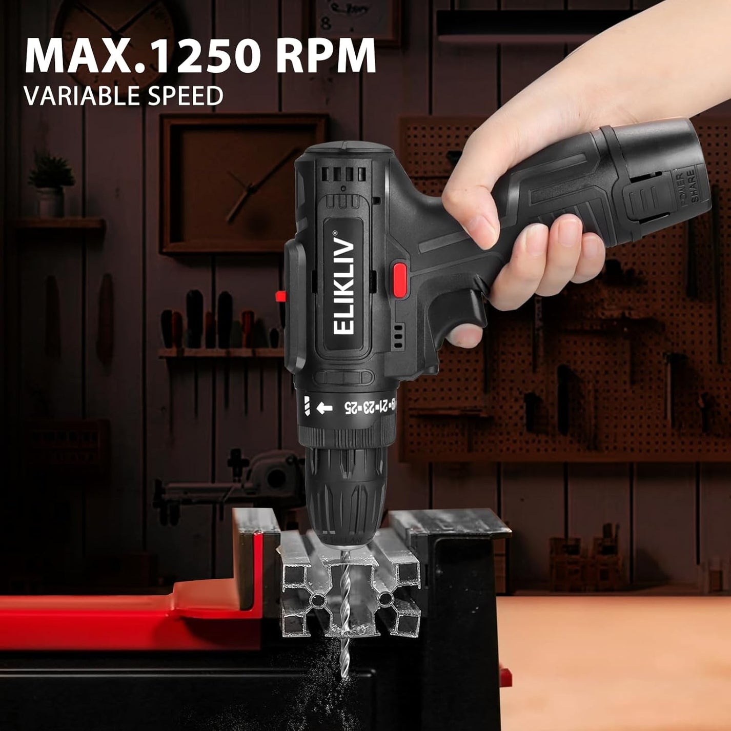 12 V Cordless Drill – 10 mm Chuck 2‑Speed with LED Work Light KSA | مثقاب لاسلكي 12 فولت بمقبض 10 مم وسرعتين ومصباح LED في السعودية