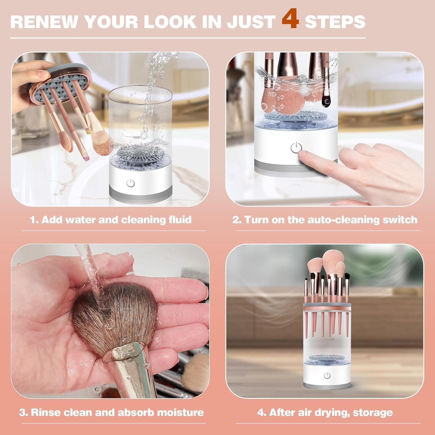 Electric Makeup Brush Cleaner 3‑in‑1 – Automatic Spinner with Cleaning Mat KSA | منظف فرش مكياج كهربائي 3 في 1 بفرشة دوارة وحصيرة تنظيف في السعودية