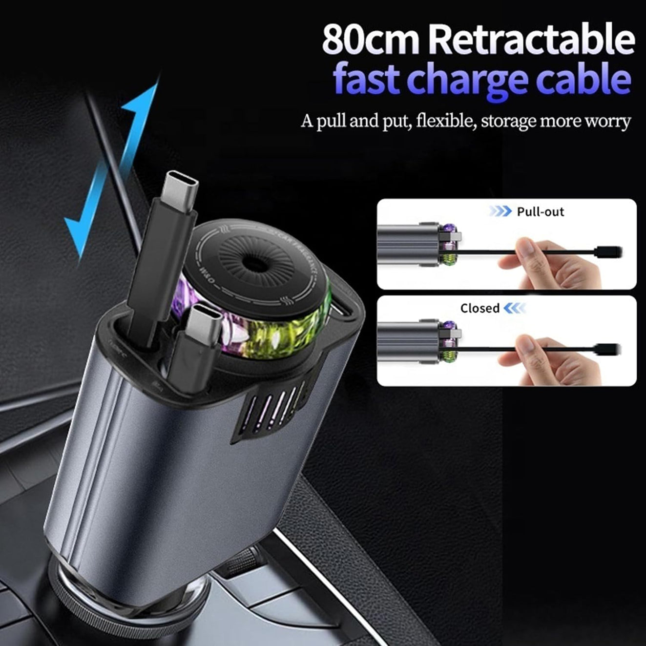 5‑in‑1 Car Charger with Air Freshener & Star Light – 45 W Fast Charging KSA | شاحن سيارة 5 في 1 مع معطر هواء وإضاءة نجوم بقدرة شحن سريع 45 واط في السعودية