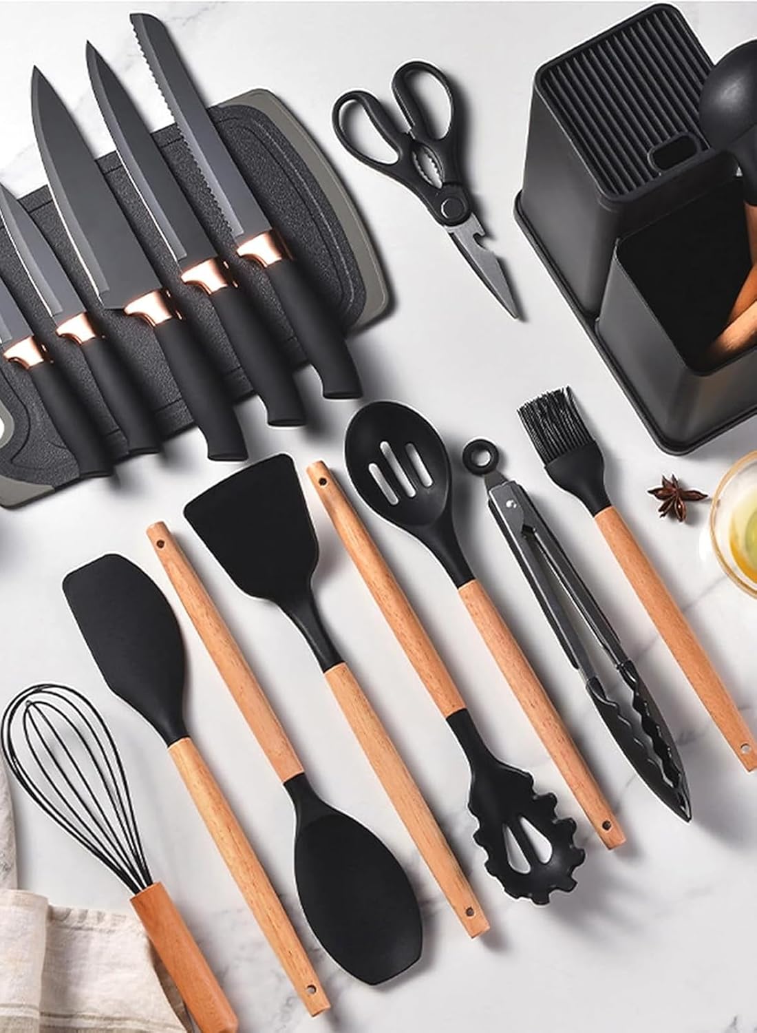 Silicone Kitchen Utensil Set 19 Pcs – Heat‑Resistant Cooking Tools with Holder KSA | طقم أدوات مطبخ سيليكون مكون من 19 قطعة مقاوم للحرارة مع حامل في السعودية