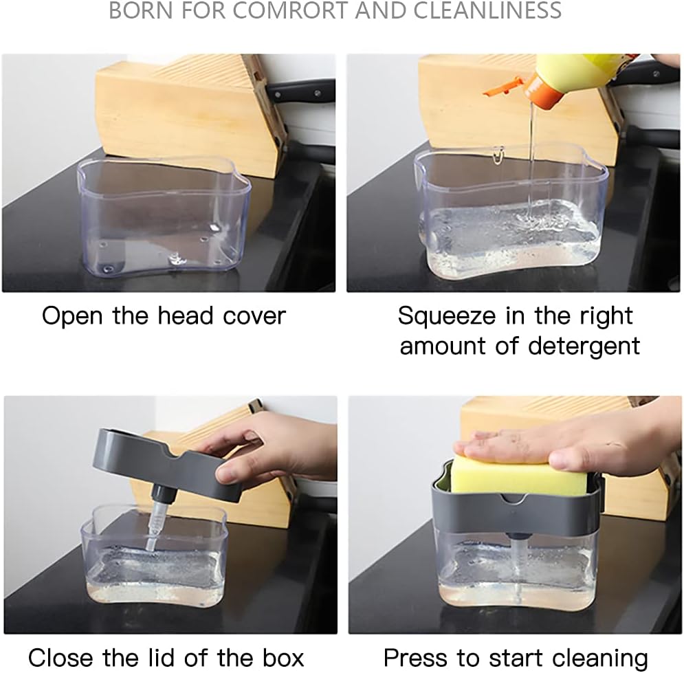 Kitchen Soap Dispenser with Sponge Holder Pump – 2 in 1 Compact Sink Organizer KSA | موزع صابون للمطبخ بمضخة وحامل إسفنجة 2 في 1 لتنظيم حوض المطبخ في السعودية