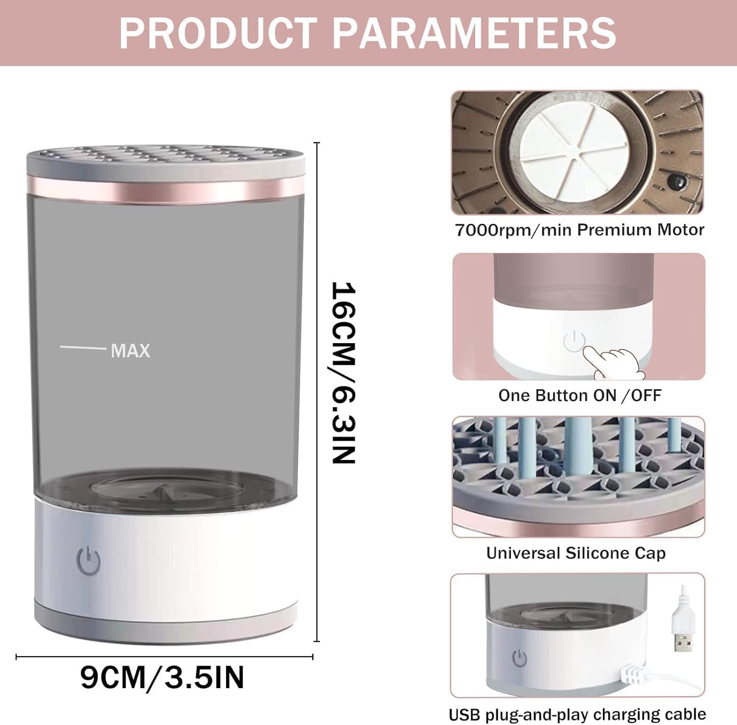 Electric Makeup Brush Cleaner 3‑in‑1 – Automatic Spinner with Cleaning Mat KSA | منظف فرش مكياج كهربائي 3 في 1 بفرشة دوارة وحصيرة تنظيف في السعودية